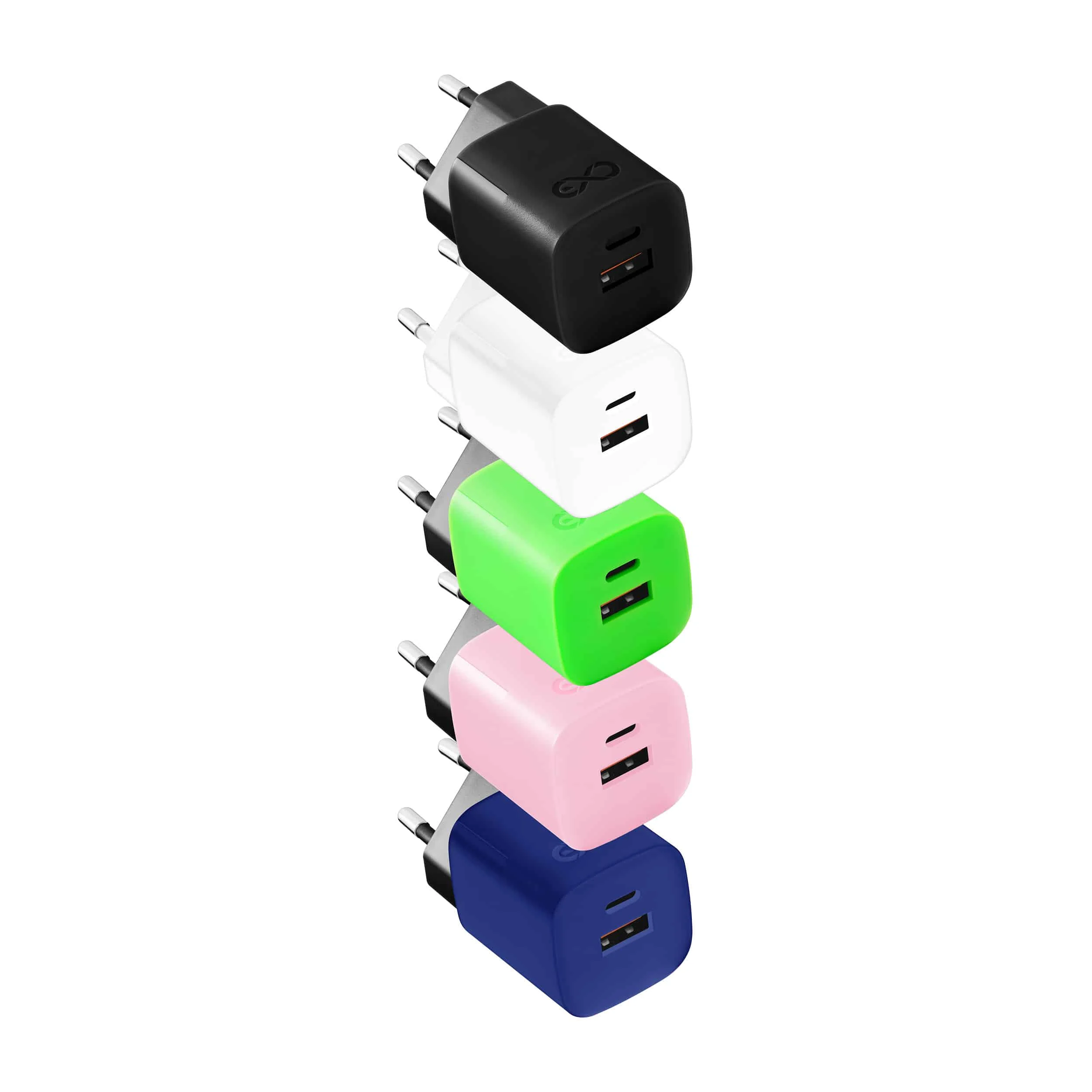 Mains charger eXc CUBE Sieťová nabíjačka eXc CUBE, 2xUSB (typ A+C), 33W, rýchlonabíjanie, mix farieb – Obrázok 1