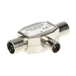 TV T-connector plug / 2x socket, metal
