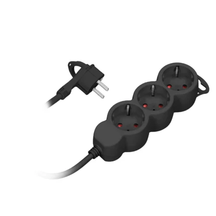 Extension sockets 3x 2P+E (Schuko), with a 1.5m cord H05VV-F 3x1.0mm², flat plug, black