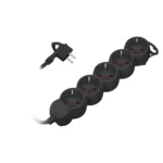 Extension sockets 5x 2P+E (Schuko), cable H05VV-F 3x1.0mm² , Imax=10A, 3m long, flat plug, black
