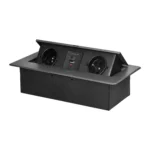 Zapustená nábytková zásuvka plochým frézovaným okrajom a USB nabíjačkou, 2x2P+E, 2xUSB (typ A+C; 3.6A), grafit
