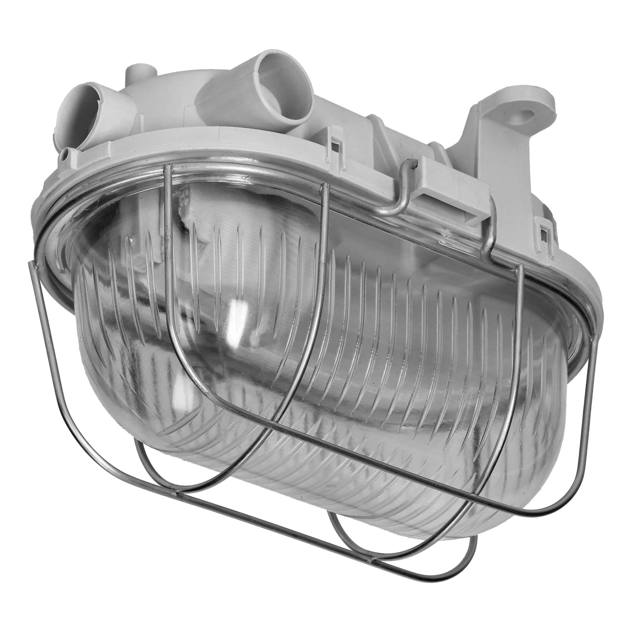 OVAL 7040T OVAL 7040T, svietidlo, 40W, E27, IP44, IK10, číre PC tienidlo, oceľový kryt, PP pätica, sivá – Obrázok 1
