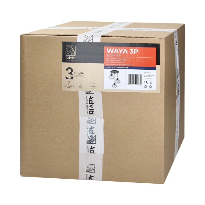 ADVITI Závesné svietidlo WYA, max. výkon 3x60W, E27, čierne – Obrázok 2