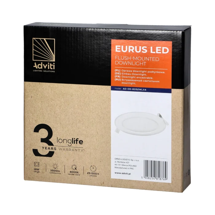 ADVITI EURUS LED 18W stropné svietidlo, zapustené, okrúhle, 1600lm, 4000K, biele, priamy Napájací zdroj LED – Obrázok 2