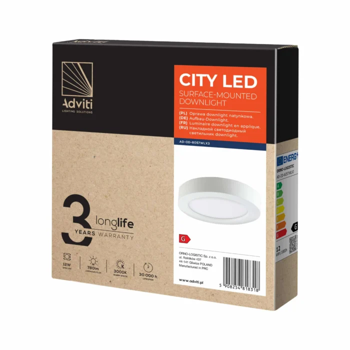 ADVITI CITY LED 12W stropné svietidlo, prisadené, okrúhle, 800lm, 3000K, biele, kontrastné LED spa – Obrázok 2