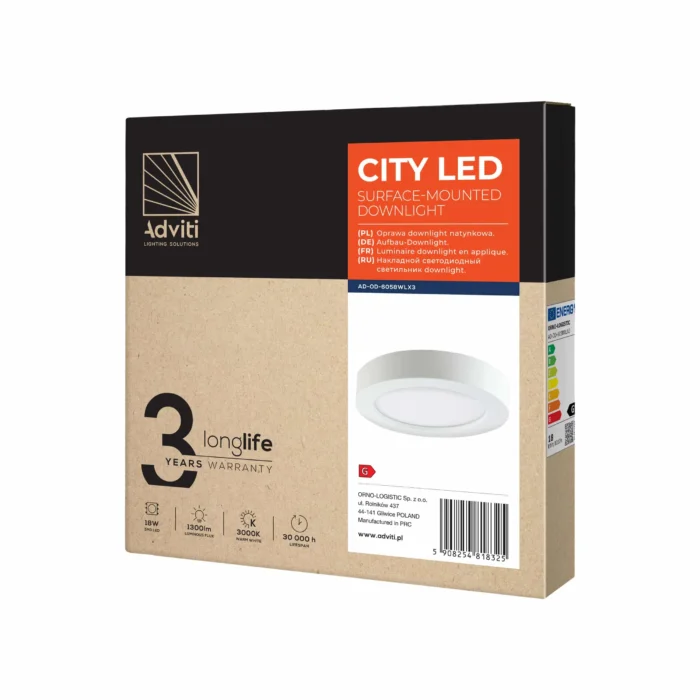 ADVITI CITY LED 18W stropné svietidlo, prisadené, okrúhle, 1500lm, 3000K, biele, vs. LED spa – Obrázok 2
