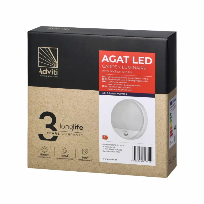 ADVITI AGAT LED 15W, LED svetlo so 140° senzorom, 1100lm, IP54, 4000K, biele – Obrázok 2