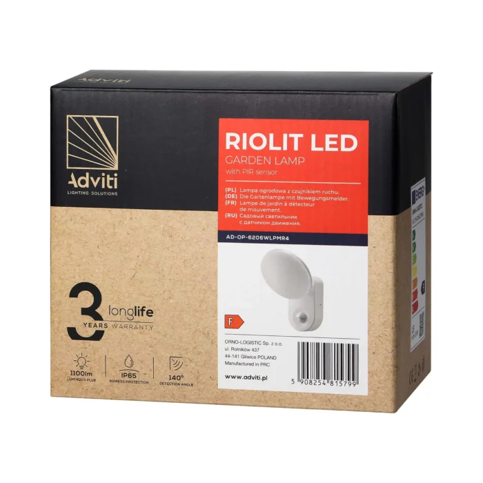 ADVITI RIOLIT LED 15W, záhradné svietidlo s pohybovým senzorom, 1100lm, IP65, 4000K, biela – Obrázok 2