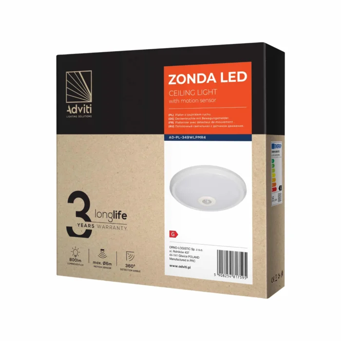 ADVITI ZONDA LED 12W, stropné svietidlo s hybridným senzorom, 800lm, IP20, 4000K, jasné PC, biela – Obrázok 2