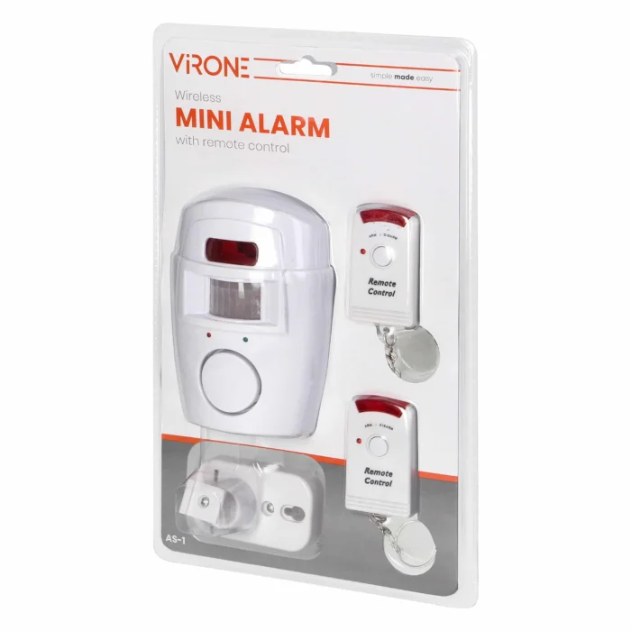 Mini bezdrôtový IR alarm s integrovanou sirénou a 2 diaľkovými ovládačmi, 6 m dlhý, na batérie – Obrázok 2