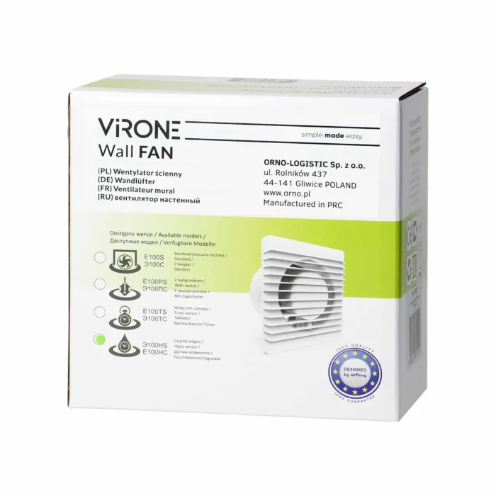 Kúpeľňový ventilátor 100mm, povrchová montáž -s časovačom a senzorom vlhkosti – Obrázok 2