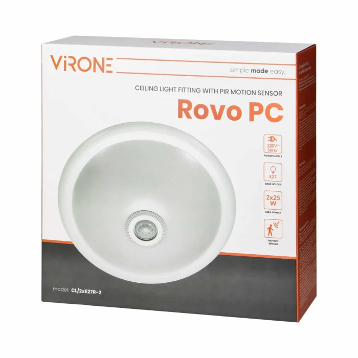 ROVO PC, svietidlo s 360° pohybovým senzorom, 2x40W, E27, IP20, polycarbon, milé tinidlo – Obrázok 2