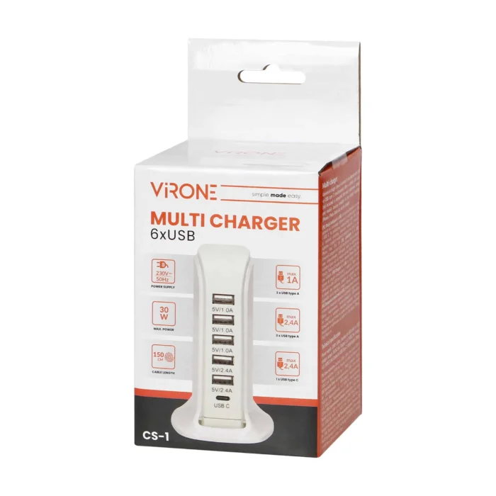 Nabíjacia stanica 5 x USB A, 1 x USB C; 5V DC / 6A – Obrázok 2