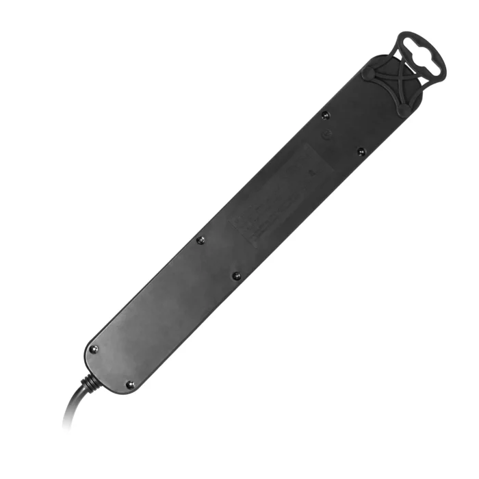 Predlžovací kábel s 6  2P+E, s centrálnym vypínačom, 3m H05VV-F 3x1.0mm², Imax=10A, plochá sieťka, čierna – Obrázok 4