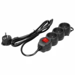 Predlžovacie zásuvky 3x 2P+E s vypínačom, 1,5m H05VV-F 1x1,5mm2, Imax=16A, čierne.