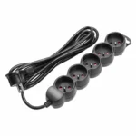 Zásuvky predlžovacie 5x 2P+E, 3m H05VV-F 1x1,5mm2, Imax=16A, čierne.