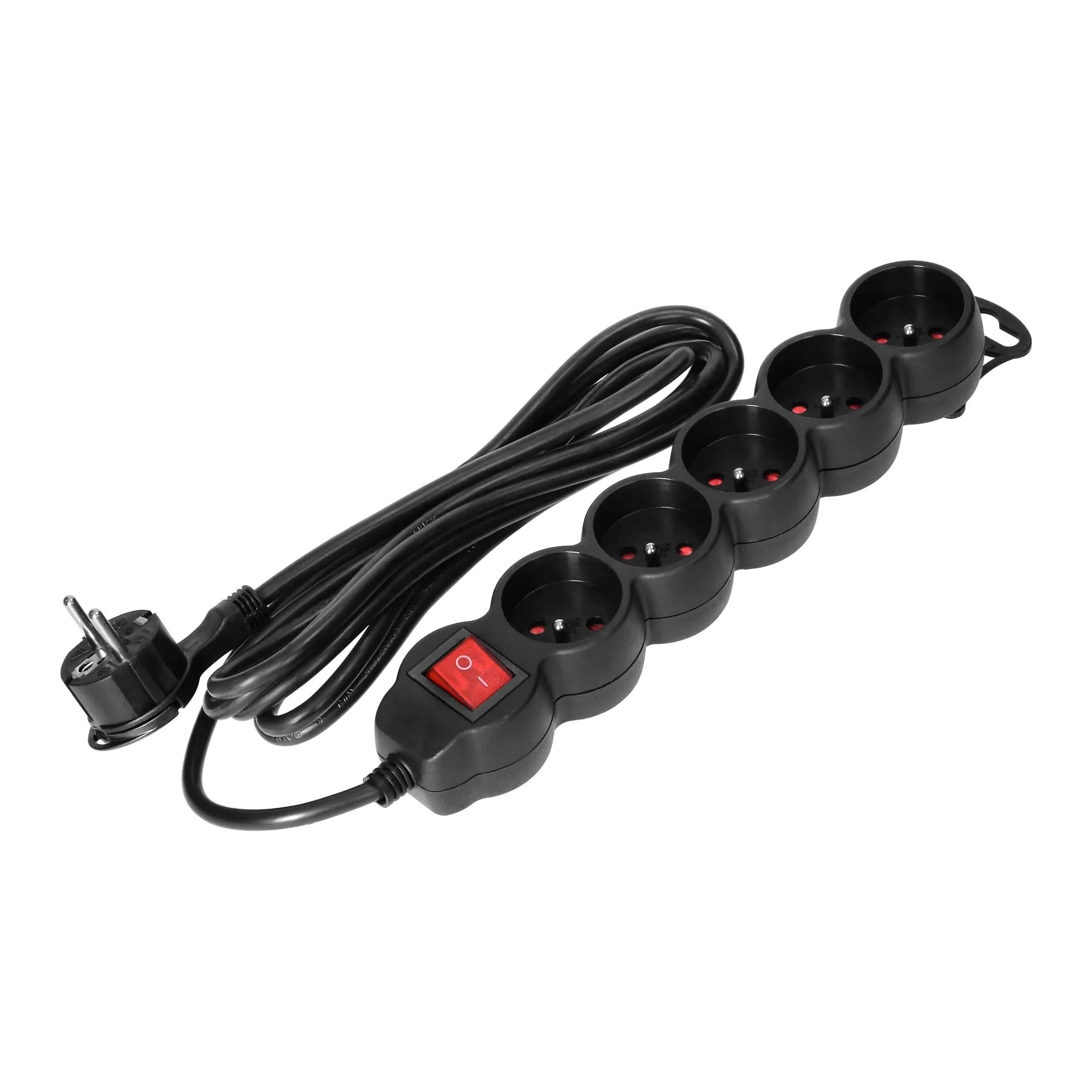 Predlžovacie zásuvky 5x 2P+E s vypínačom Predlžovacie zásuvky 5x 2P+E s vypínačom, 1,5m H05VV-F 1x1,5mm2, Imax=16A, čierne. – Obrázok 1