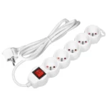 Predlžovacie zásuvky 5x 2P+E s vypínačom, 3m H05VV-F 1x1,5mm2, Imax=16A, biela