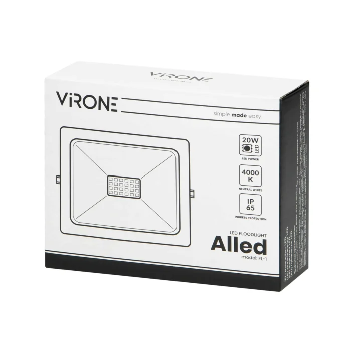 ALLLED LED reflektor 20W, 1500lm, IP65, 4000K, Alu+sklo – Obrázok 2