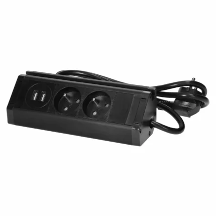 Nábytková zásuvka s držiakom telefónu VIRONE FS-13/B, 2x2P+Z, 2xUSB, kábel 1,5m, 230V~50Hz