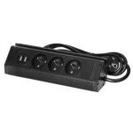 Trojitá nábytková zásuvka s držiakom na telefón, USB nabíjačkou s káblom 1,5 m, 3x2P+E, 2xUSB (typ A, 2.4A), čierna