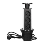 Stolová doska Ø8cm, káblová priechodka 1,8m, 3x2P+E, INOX