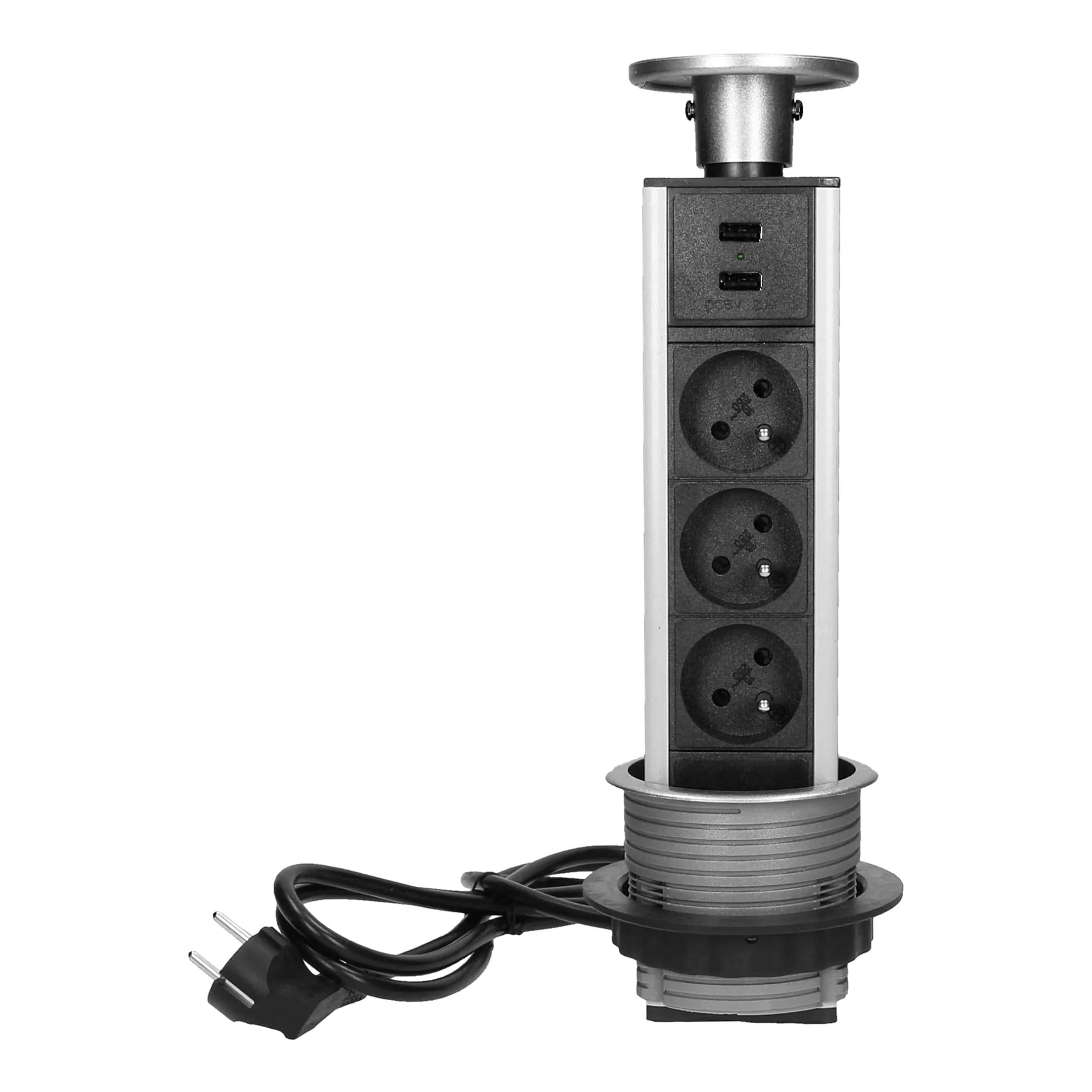 Úložný priestor Ø8 cm Úložný priestor Ø8 cm, USB konektor a kábel 1,8 m, 3x2P+E, 2xUSB – Obrázok 1