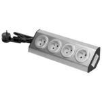 Sada zásuviek vhodná do nábytku a kuchyne s upevňovacími pásikmi na suché zipsy 4x2P+E INOX a šnúrou 1,5 ms plochou sieťkou