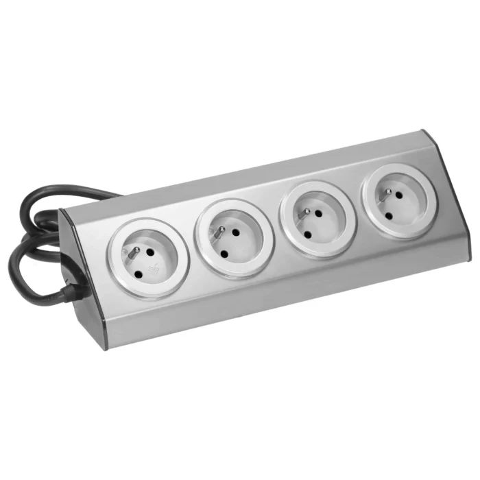 Sada zásuviek vhodná do nábytku a kuchyne s upevňovacími pásikmi na suché zipsy 4x2P+E INOX a šnúrou 1,5 ms plochou sieťkou – Obrázok 3