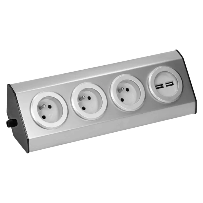 Zásuvka nábytková rohová VIRONE FS-3 3x2P+Z, 2xUSB INOX – Obrázok 3