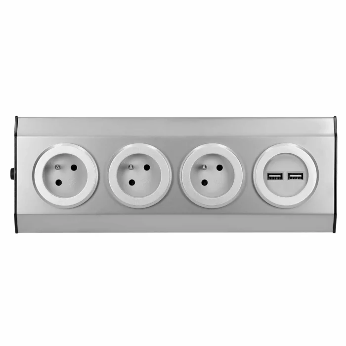 Zásuvka nábytková rohová VIRONE FS-3 3x2P+Z, 2xUSB INOX – Obrázok 4