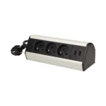Zásuvka nábytková na kábel VIRONE FS-5 3x2P+Z 2xUSB 1,8m,skoby, čierna/INOX – Obrázok 3