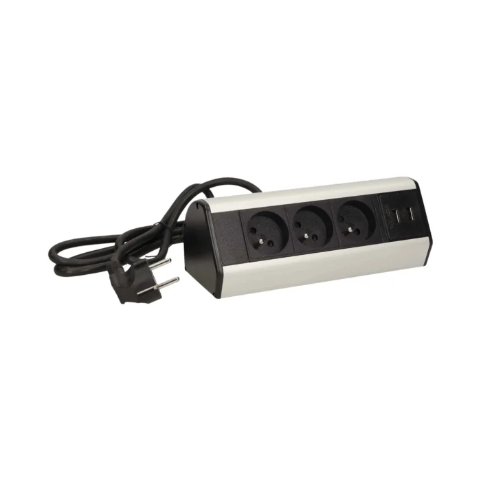 Zásuvka nábytková na kábel VIRONE FS-5 3x2P+Z 2xUSB 1,8m,skoby, čierna/INOX – Obrázok 5