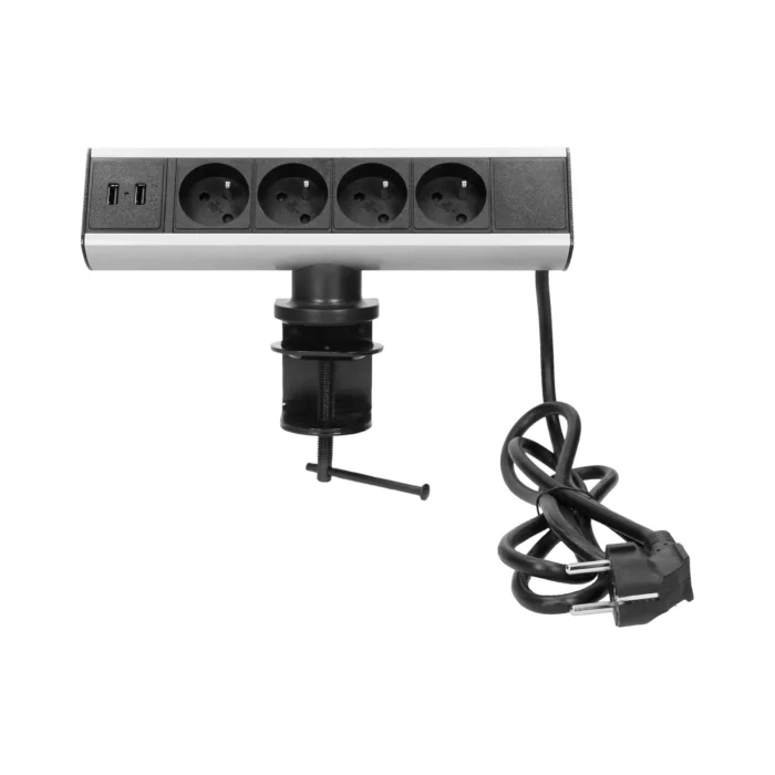 Nábytková zásuvka na stôl FS-8 4x2P+Z, 2xUSB, kábel 1,8m, 230V~, čierna – Obrázok 4