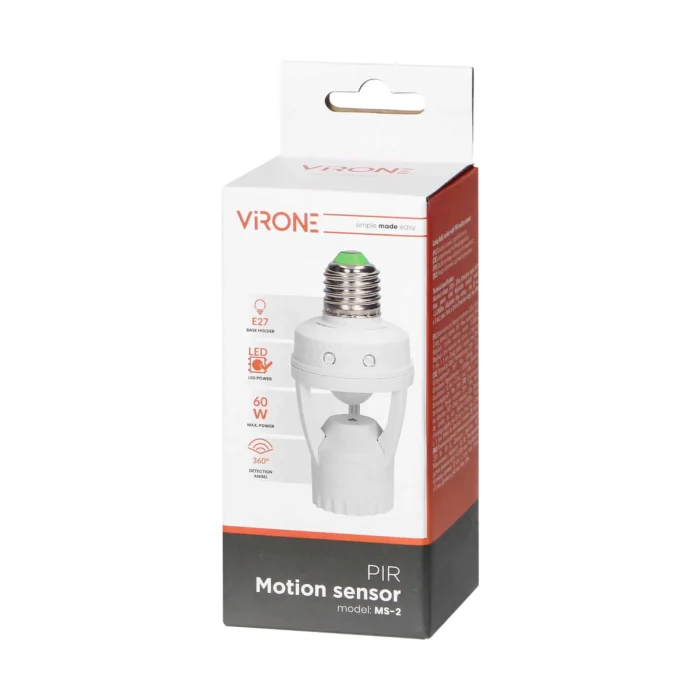 Objímka s pohybovým senzorom, 360°, IP20, E27, 1x60W – Obrázok 2