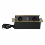 Zapustené nabytkové zásuvky v opláštenom doskami, USB konektor a kábel 1,5 m, 2x2P+E, 2xUSB, mosadzná farba – Obrázok 3