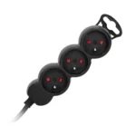 Predlžovací kábel s 3 konektormi 2P+E, plochá konektorka a PVC kábel H05VV-F 3x1,0mm², Imax=10A, dĺžka 1,5, čierneny – Obrázok 3
