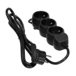 Predlžovací kábel s 3 konektormi 2P+E, plochá konektorka a PVC kábel H05VV-F 3x1,0mm², Imax=10A, dĺžka 3m, čierneny – Obrázok 2