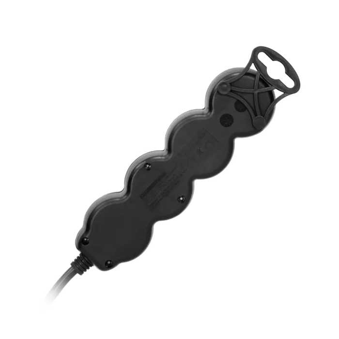 Predlžovačka s 3 zásuvkami 2P+E a centrálnym vypínačom. Má plochú zástrčku a PVC kábel H05VV-F 3x1,0mm², Imax=10A, dĺžka 3m, čierneny – Obrázok 4