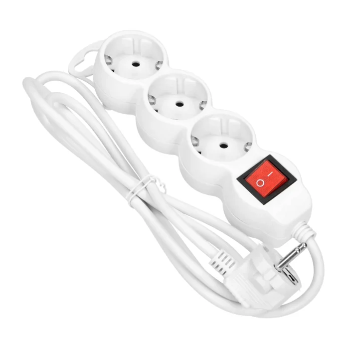 Extension sockets 3x 2P+E (Schuko), with a central switch and a cord 1.5m long H05VV-F 3x1.0mm², white – Obrázok 2