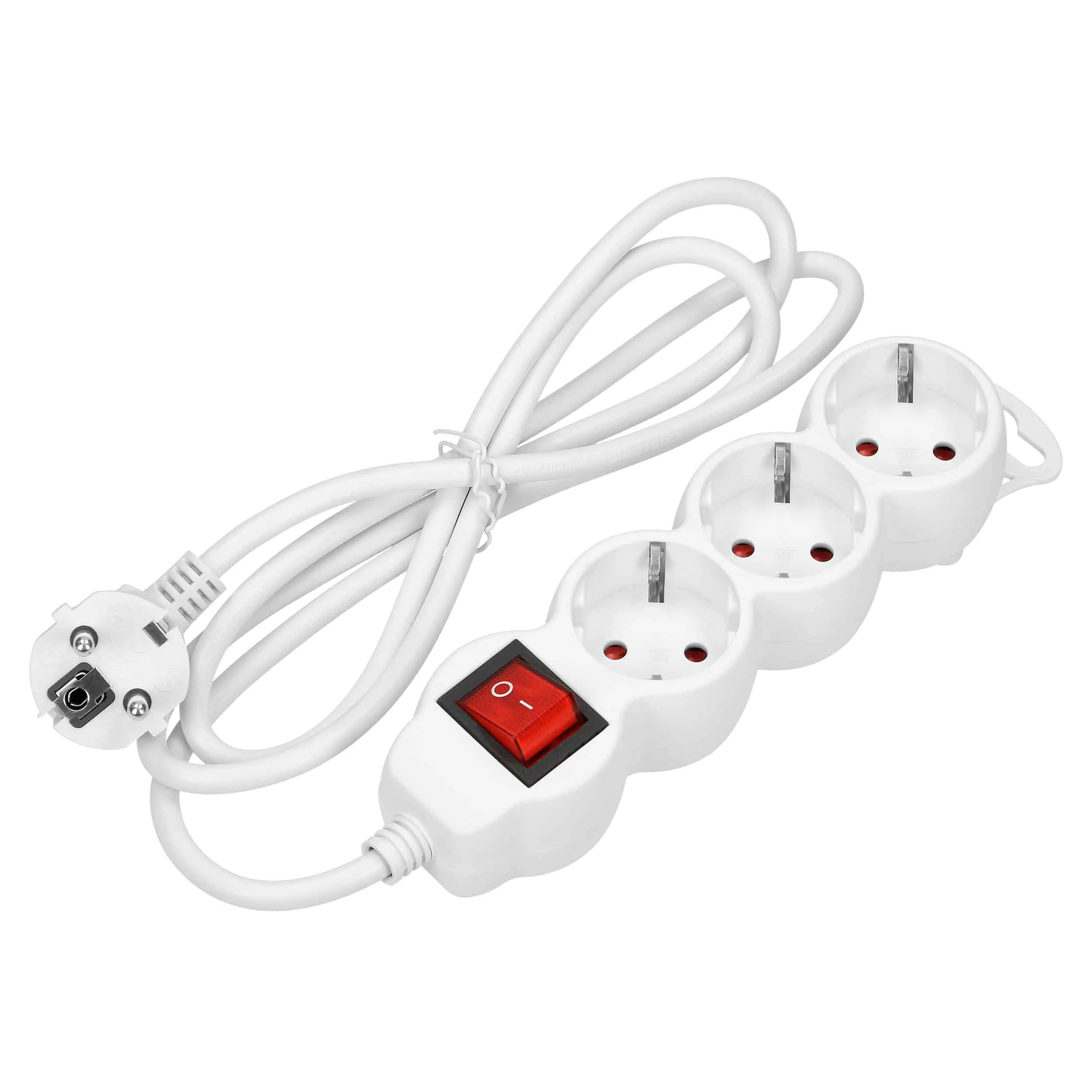 Extension sockets 3x 2P+E (schuko) Extension sockets 3x 2P+E (schuko), with a central switch and a cord 5m long H05VV-F 3x1.0mm², white – Obrázok 1