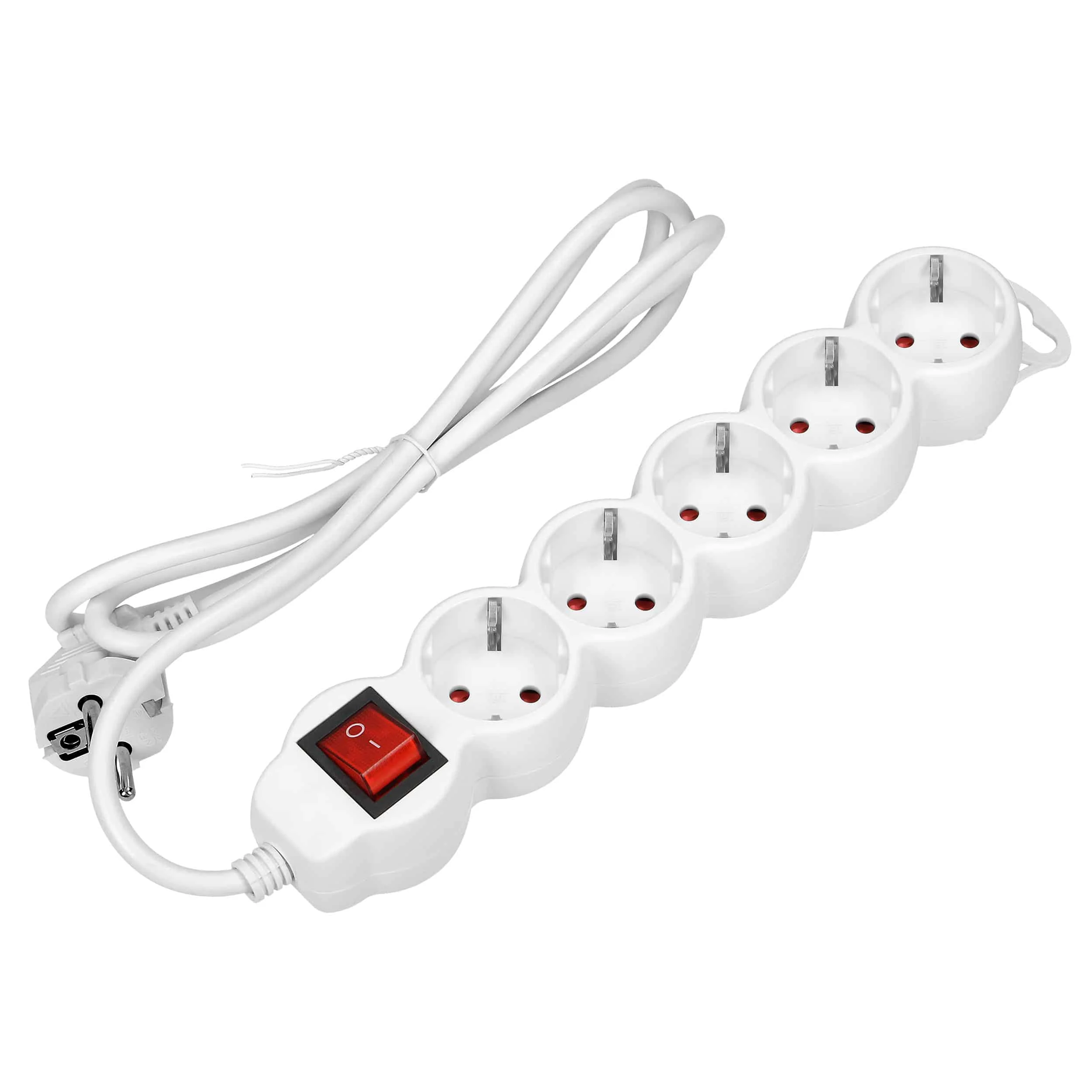 Extension sockets 5x 2P+E (schuko) Extension sockets 5x 2P+E (schuko), with a central switch and a cord 5m long H05VV-F 3x1.0mm², white – Obrázok 1
