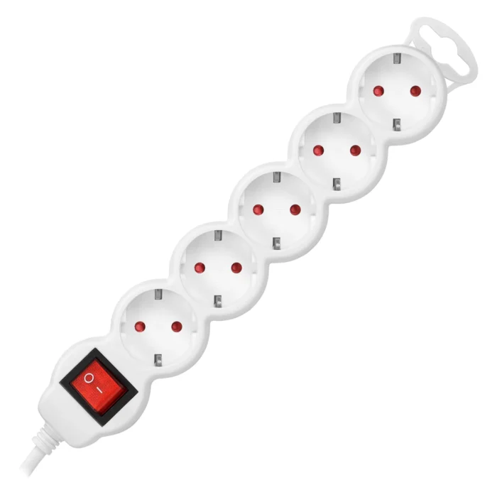 Extension sockets 5x 2P+E (schuko), with a central switch and a cord 5m long H05VV-F 3x1.0mm², white – Obrázok 3