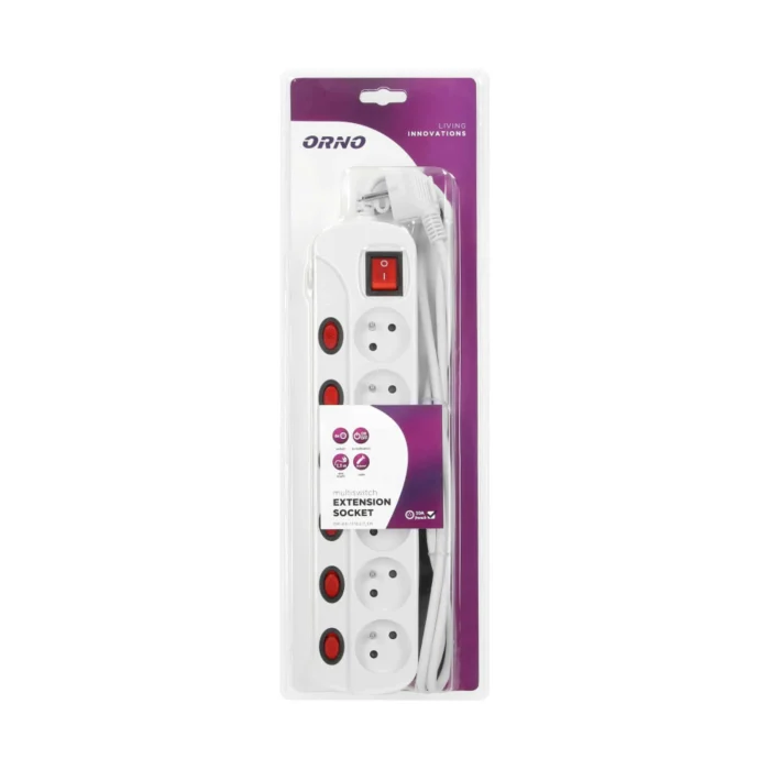 Multiswitch powerstrip s pripojením ON/OFF pre 6 zásuviek, kábel 3x1mm², dĺžka 1,5m – Obrázok 2