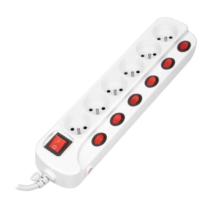 Multiswitch powerstrip s pripojením ON/OFF pre 6 zásuviek, kábel 3x1mm², dĺžka 1,5m – Obrázok 3