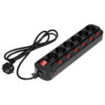 Multiprepínač so 6 konektormi 2P+E, kábel 3x1mm², dĺžka 1,5m. Spínač tepelnej ochrany, 10A/230 VAC, tvrdý – Obrázok 3