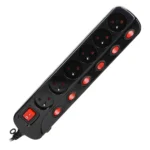Multiprepínač so 6 konektormi 2P+E, kábel 3x1mm², dĺžka 1,5m. Spínač tepelnej ochrany, 10A/230 VAC, tvrdý – Obrázok 4