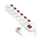 Multiswitch powerstrip with independent ON/OFF switches for 6 Schuko sockets , cable 3x1,5mm², 1.5m long