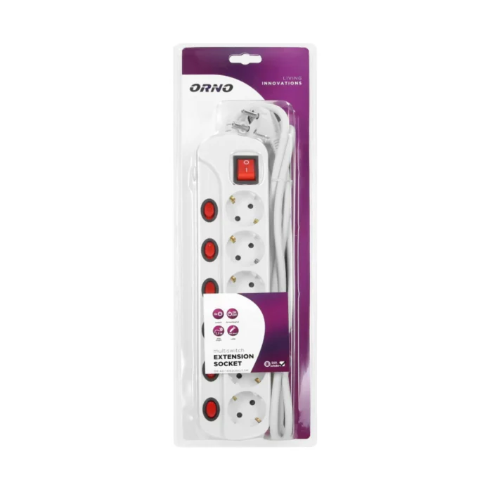 Multiswitch powerstrip with independent ON/OFF switches for 6 Schuko sockets , cable 3x1,5mm², 1.5m long – Obrázok 2