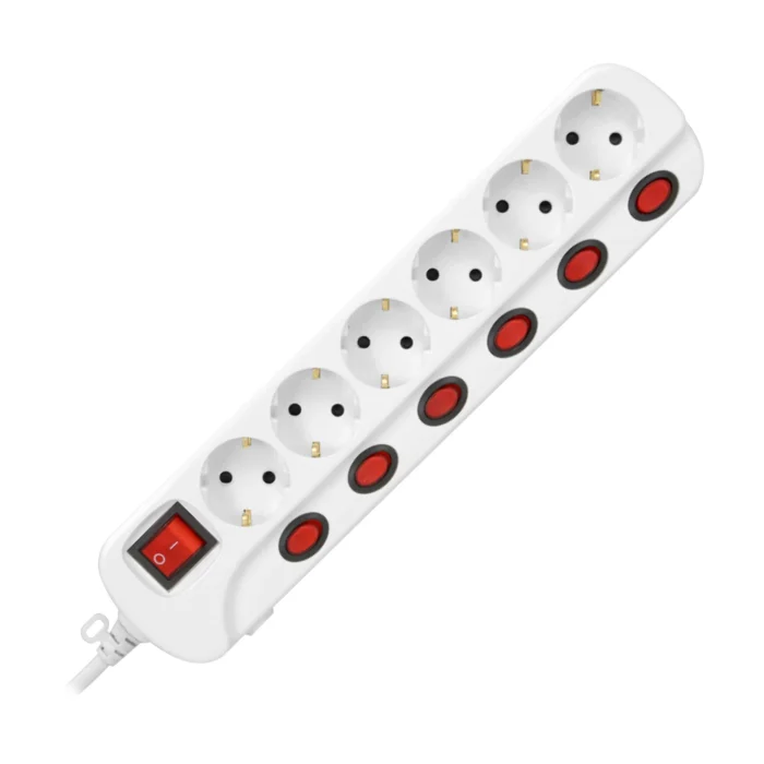 Multiswitch powerstrip with independent ON/OFF switches for 6 Schuko sockets , cable 3x1,5mm², 1.5m long – Obrázok 4